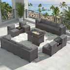 Outdoor Patio Furniture Set with Propane Fire Pit Table, 15 Pieces Furniture Patio Sectional Sofa Conversation Sets w/ETL Approved 43" Gas Outdoor Fire Table & Coffee Table(Grey)