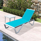 Domi Outdoor Lounge Chair, Aluminum Patio Chaise Lounge with 5 Position Adjustable Backrest and Wheels, All Weather Reclining Chair with Side Table for Patio, Yard,Balcony,Poolside (Lake Blue)