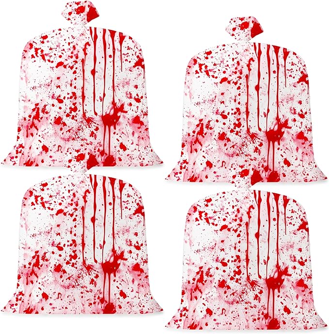 CNhoqc Halloween Lawn Leaf Bags - 8Pcs Halloween Bloody-Themed Thick Plastic Garbage Bags with Twist Ties, Fall Yard Leaf Trash Equiement, Reusable Plastic for Garden Outdoor Decorations Party Favor
