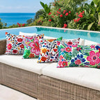 Outdoor Pillow Covers 12x20 Inch Set of 2 Floral Printed Boho Throw Pillows Cases Waterproof Lumbar Garden Cushion Sham for Spring Summer Patio Funiture Tent Balcony Bench Sofa Couch