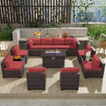13 Pieces Outdoor Patio Furniture Set with Propane Fire Pit Table Outdoor Furniture Patio Sectional Sofa Conversation Sets w/ETL Approved 43" Gas Outdoor Fire Table & Coffee Table (Red)