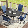 VICLLAX Patio Dining Set for 4, 5 Pieces Outdoor Furniture Includes 40.6" Round Patio Table with Umbrella Hole and 4 Outdoor Swivel Chairs for Lawn Garden, Black Tabletop and Blue Fabric