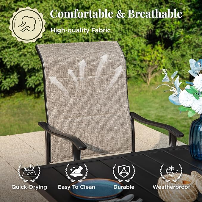 9 Pieces Patio Dining Set, Outdoor Table and Chairs, 8 x Textilene Swivel Dining Chairs and 60" Square Outdoor Dining Table, for Cozy Garden Settings, Grey-Brown