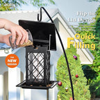 iBorn Bird Feeders for Outdoors, Metal Bird Feeder, Wild Bird Feeders for Cardinal, 2.4LBS Capacity,18cm Large Roof, Lantern Style, Black