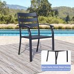 Patio Dining Chairs Set of 2, Black Stackable Outdoor Dining Chairs with Armrest and Wide Back, Wrought Iron Patio Furniture Chairs for Lawn, Backyard, Garden & Deck, Supports 300 LBS
