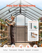 VEVOR 8 x 10 FT Polycarbonate Greenhouse, Heavy Duty Outdoor Green House with Adjustable Vents & Push-Pull Lockable Door, Quick Setup, Aluminum Frame Walk-in Greenhouse Sunroom for Outside Garden Lawn