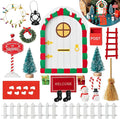 Haooryx Christmas Elf Garden Miniatures - 22Pcs Christmas Magic Fairy Doors Decoration Kit Wooden Miniature Fairy Doors Xmas Elf Magic Door Wall Fairies Xmas Winter Xmas New Year Decor(White Door)