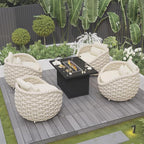 Patio Accent Chairs Set of 2: Aluminum Porch Lounge Chair with Arms - Woven Rope Cushioned Armchair - Modern One Seater Sofa - Outdoor Deck Furniture for 400lbs Balcony Yard Garden Hotel, Beige