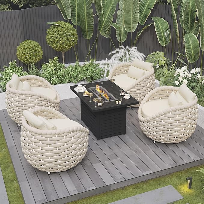 Patio Accent Chairs: Aluminum Porch Lounge Chair with Arms - Woven Rope Cushioned Armchair - Modern One Seater Sofa - Outdoor Deck Furniture for 400lbs Balcony Yard Garden Hotel, Beige