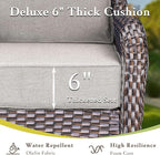 Luxury High Back Outdoor Furniture with 6-inch Extra Thick Cushions, Patio Furniture Set with Swivel Chairs, 10 PCS Wicker Conversation Set for Yard, Deck, Poolside, Brown/Beige
