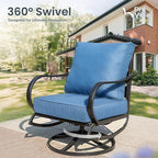 PHI VILLA 4 PCS Patio Furniture Sets for 5 Person with 1 x 3-Seat Deep Seating Bench, 2 x Cushioned Swivel Sofa Chairs & 1 x Coffee Table, Outdoor Metal Conversation Set for Lawn Garden, Peacock Blue