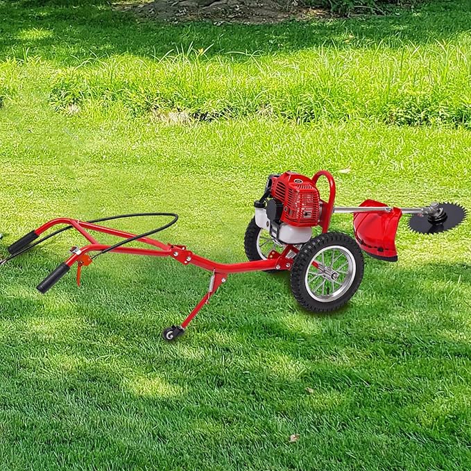 2-Stroke Gas-Powered Grass Cutter, 49CC Heavy-Duty Weeder, 7000 RPM Hand Push Tiller Mower Loosener for Yard Garden Landscaping Weeding Tilling