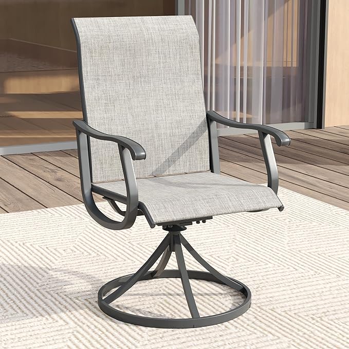 VICLLAX 7 Pieces Patio Dining Set for 6, Outdoor Furniture Set Includes 53" Outdoor Round Table and 6 Patio Swivel Chairs for Lawn Garden, Grey Tabletop and Grey Fabric