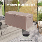 80 Gallon Pro Outdoor Storage Box Waterproof Lockable Resin Deck Box Large, Patio Storage Bin for Pool Accessories Cushion Furniture, Garden Tools, UV-Resistant Outside Delivery Brown