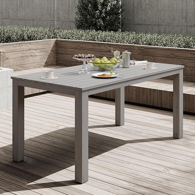 All-Weather Aluminum Outdoor Dining Table, Modern Rectangle Patio Dining Table for Balcony Garden, Grey