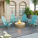 LUE BONA HDPS Adirondack Chairs Set of 4, Fire Pit Outdoor Chair Weather Resistant with Cup Holder, Modern Plastic Chair Plastic for Patio, Deck, Proch, 350LBS, Blue Turquoise