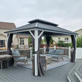 PURPLE LEAF 10' X 14' Hardtop Gazebo, Metal Double Roof White Aluminum Frame Outdoor Heavy Duty Gazebo with Curtain and Netting for Patio, Garden and Backyard, Grey