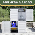 KAMABOKO Outdoor Storage Cabinet 55 Cu.Ft Outdoor Trash Can Storage Shed Waterproof Horizontal Storage Shed Outdoor Storage for Backyard, Patio, Poolside (White)