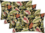 RSH DECOR: Lumbar Throw Pillows Set of 4 | 20” x 12" | All-Weather Spun Fabric | Water and Fade-Resistant | Outdoor Support Pillows for Patio Furniture | Twilight Tropical Leaf