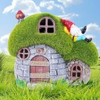 ILLUMINEW House Garden Statues with Solar Lights, LED Cute Flocked Fairy House with Gnomes Garden Figurine, Outdoor Patio Yard Lawn Decorations Gift