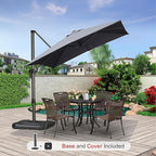 PURPLE LEAF 8'×8' Patio Cantilever Umbrella with Base Included Offset Outdoor Umbrella with cover Square umbrella outdoor patios for Backyard Pool Garden Light Grey