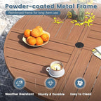 DIFY 59.8" Round Outdoor Patio Dining Table for 8-10, All-Weather Metal Steel Slatted Patio Table with 1.57" Adjustable Umbrella Hole, for Lawn Garden Porch Backyard, Walnut