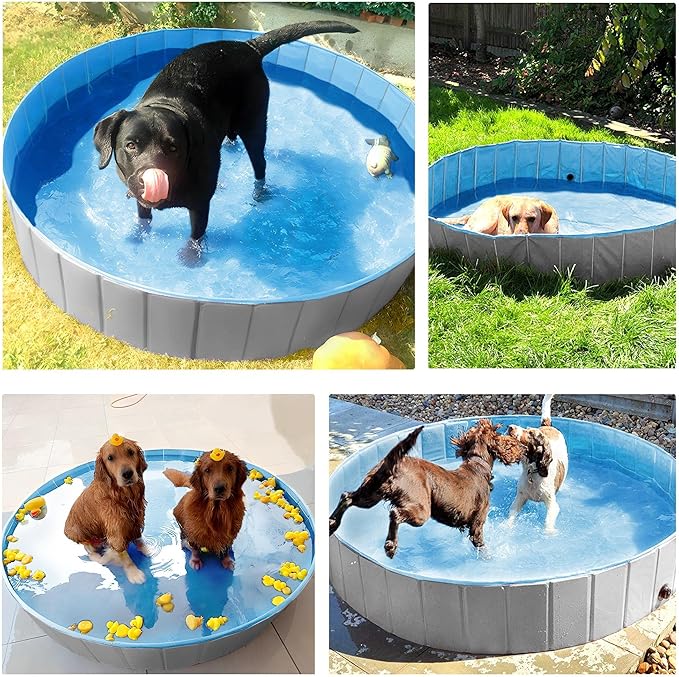 Yaheetech Foldable Dog Pool Collapsible Hard Plastic Dog Swimming Pool Portable Pet Pools Doggie Wading Pool Bath Tub for Puppy Small Medium Large Dogs, 47 x 12 Inches Gray