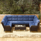 HILLGA Luxury Patio Furniture Set with 6-inch Thick Cushion, Outdoor Sectional Sofa and Coffee Table, 2PCS Wicker Conversation Set for Deck Yard and Poolside, Blue (V2)