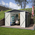 10x10 FT Outdoor Storage Shed, Large Metal Garden Shed with Lockable Hinged Doors, Outside Tool Shed with Sloped Roof & 4 Air Vents, Waterproof Storage Building for Backyard, Patio, Lawn, Black