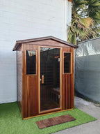 Outdoor Sauna 4 Person Low EMF Far Infrared Sauna for Home, 2050W Mahogany Wooden Sauna Room for Outdoor Indoor Home, with Blue-Tooth, LCD, LED