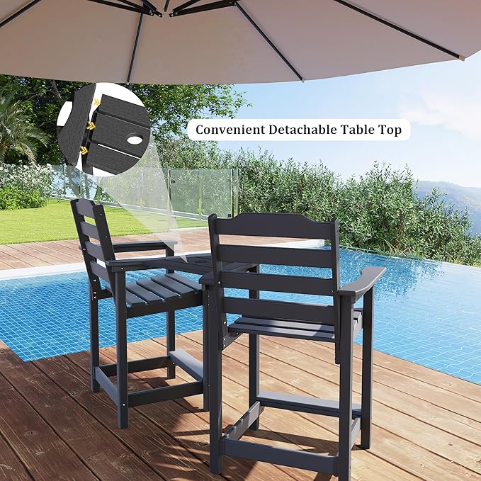 OTSUN Tall Adirondack Chairs Set of 4 with Connecting Tray, 24 inches HDPE Bar Height Outdoor Chairs, All Weather Resistant for Balcony, Porch, Kitchen (4 PCS, Black)