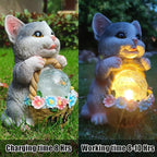 Solar Cat Garden Outdoor Statues,Resin Cat Figurine Carrying Flower Basket and Magic Orb with Solar LED Lights, Lawn Decor Outdoor Statue for Patio, Balcony, Yard Ornament,Gifts for Mom