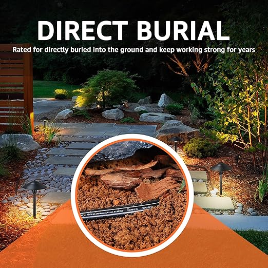 SUNVIE 100FT 16/2 Low Voltage Landscape Wire, 16 Gauge Low Voltage Stranded Copper Wire, 16 AWG 2 Conductor Electric Wire Direct Burial Lamp Wire for Landscape Lighting Wire, ETL Listed, Black