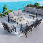 6 Piece Metal Outdoor Patio Furniture Set, Patio Conversation Sets 1 3-Seater Sofa, 4 Fixed Chairs with 5.75" Thick Cushion and Coffee Table, Backyard Furniture Set for Deck, Gray
