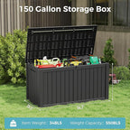 NUNU LAB 150 Gallon Outdoor Storage Box,Resin Large Sturdy Deck Box, Backyard Outside Storage Box Waterproof with Double Wall Panels,Package Delivery Garden Outdoor Hose Storage Bin