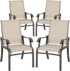 NUU GARDEN Patio Dining Chairs Set of 4, All Weather Textilene Patio Chairs,Powder-Coated Metal Frame Outdoor Patio Bistro Dining Chairs for Lawn Garden Backyard, Beige