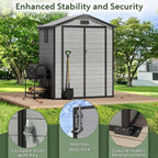 6×4FT Plastic Outdoor Storage Shed, Double Door Tool Shed with Transparent Roof and Vent, Lockable Door with Key, Storing Patio Furniture, Gardening Tools, and Bicycle Accessories