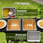 Outdoor Propane Deep Fryer,Dual Tank with Dual Independent Cast Iron Burners and Thermometers,Removable Fryer Pot,Baskets & Lids, Movable Propane Fryer Cart with Regulathor,50000 BTU
