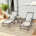 LUE BONA Chaise Lounge Chair Outdoor Set of 4, HDPS and HDPE Wicker Chaise Lounger with 5 Positions, Pool Lounge Chairs with Wheels and Adjustable Backrest for Patio, Poolside, Deck, Backyard