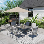 HAPPATIO 7-Piece Outdoor Dining Set - All Aluminum Patio Table and Chairs Set for 6 Includes 1 Rectangular Dining Table and 6 Dining Chairs with Cushions, Patio Dining Set for Lawn, Garden, Backyard