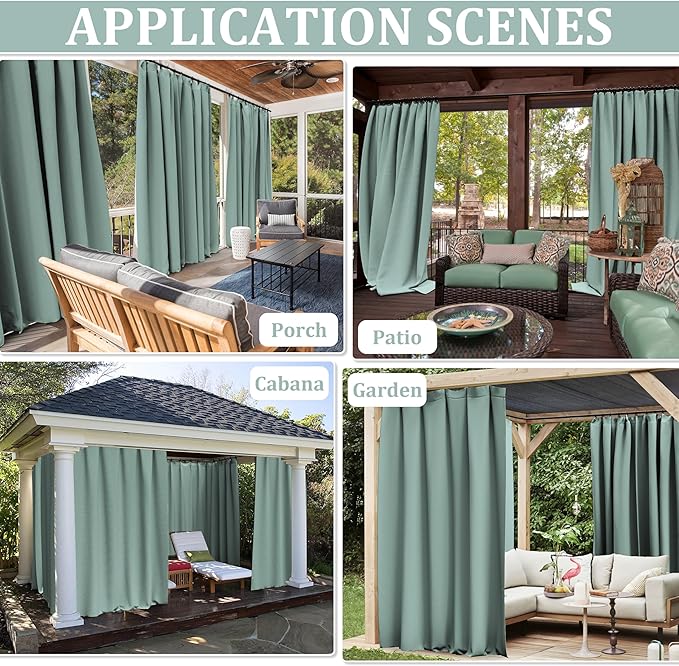 Gazebo Universal Replacement Privacy Curtain,12'×16' Gazebo Outdoor Waterproof Curtains, 4-Panels Sidewall Curtains with Double Zipper for Patio Canopy, Garden and Backyard (Curtain Only)