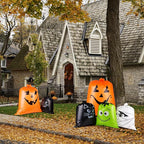 POPGIFTU 12 Pack Halloween Lawn Leaf Bags - Heavy Duty Plastic Trash Bags with Twist Ties, 6 Designs Large Pumpkin Yard Waste Bags for Garden, Lawn, Porch, Indoor Outdoor Halloween Decorations