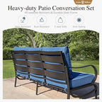 Sophia & William Patio Furniture Sets with 45" Gas Fire Pit Table for 7 Outdoor Conversation Sets 6 Pcs, 2 x Swivel Cushioned Sofa Chairs, 1x3-Seat Sofa, 2xOttomans for Backyard Poolside Peacock Blue
