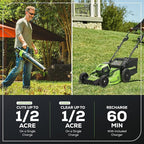Greenworks 80V 21” Brushless (Self-Propelled) Cordless Electric Lawn Mower + (580 CFM) Axial Leaf Blower (75+ Compatible Tools), 4.0Ah Battery and 60 Minute Rapid Charger, Green and Black