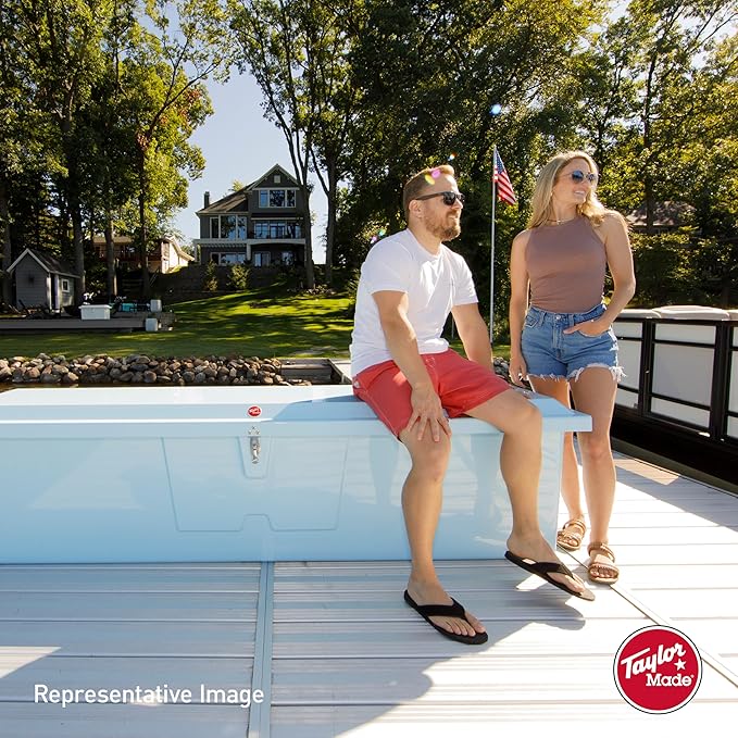 Taylor Made Stow N’ Go Fisherman’s Fiberglass Dock Box, Extra Large (24" H X 95" W X 22" D), Seafoam Green, Smooth Interior Finish, Lockable Latch, Stainless-Steel Hardware - 83560SF