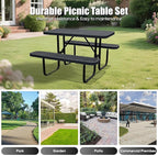 4FT Outdoor Picnic Tables,Heavy-Duty Metal Rectangular Picnic Table,Expanded Metal Commercial-Grade Table with 2 Benches & Umbrella Hole,Waterproof Coating Beach Table for Patio,Garden, Backyard