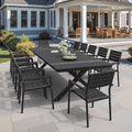 Pellebant 13 Piece Patio Table and Chairs Set for 12, Aluminum Outdoor Dining Set with Umbrella Hole, Stackable Dining Chairs & 114" Dining Table, Black
