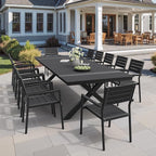 Pellebant 13 Piece Patio Table and Chairs Set for 12, Aluminum Outdoor Dining Set with Umbrella Hole, Stackable Dining Chairs & 114" Dining Table, Black