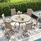 DIFY 7 Pieces Outdoor Patio Dining Set, 6 Sandshell Textilene Swivel Dining Chairs and 47.2" Sandshell Round Dining Table, Metal Outdoor Table and Chairs