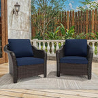 Vista Vibe Outdoor Patio Deep Seat Chairs Set of 2, Washable Cushions, Hand-Woven PE Rattan, All-Weather & Steel Frame, Garden, Bistro, Deck, Yard (Navy)